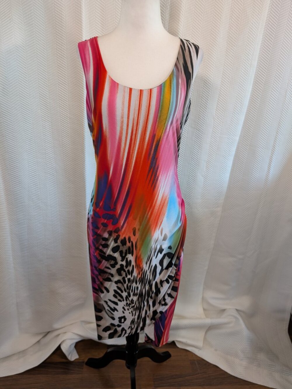 VENUS Multicolour Animal Print Midi Dress Black Crochet Back Size Medium Resort
